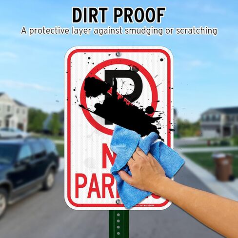 Faittoo Large No Parking Sign With Symbol Sign, 18"x 12" Engineer Grade Reflective Sheeting Rust Free Aluminum, Weather Resistant, Waterproof, Durable Ink, Easy to Mount in Kuwait