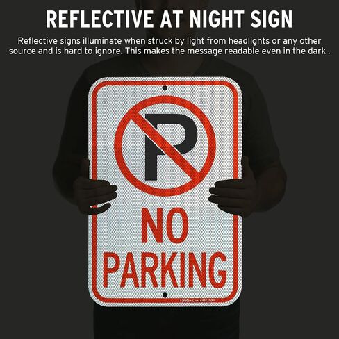 Faittoo Large No Parking Sign With Symbol Sign, 18"x 12" Engineer Grade Reflective Sheeting Rust Free Aluminum, Weather Resistant, Waterproof, Durable Ink, Easy to Mount in Kuwait