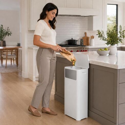 Kitchen Tall Skinny Trash Can,Waste Basket Fits in Narrow Spaces and Perfect for Commerical Offices with Lid,Slim Tall Garbage Can,Narrow Trash Can for Home,Bedroom,Kitchen,Living Room，White in Kuwait
