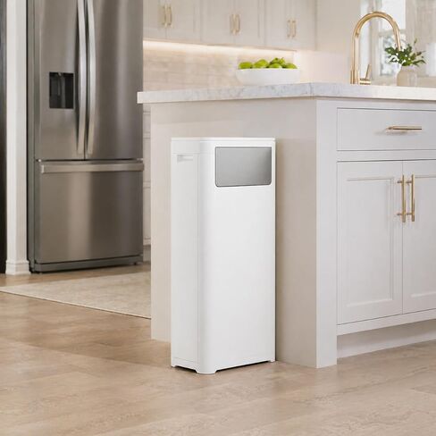 Kitchen Tall Skinny Trash Can,Waste Basket Fits in Narrow Spaces and Perfect for Commerical Offices with Lid,Slim Tall Garbage Can,Narrow Trash Can for Home,Bedroom,Kitchen,Living Room，White in Kuwait
