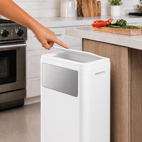 Kitchen Tall Skinny Trash Can,Waste Basket Fits in Narrow Spaces and Perfect for Commerical Offices with Lid,Slim Tall Garbage Can,Narrow Trash Can for Home,Bedroom,Kitchen,Living Room，White in Kuwait