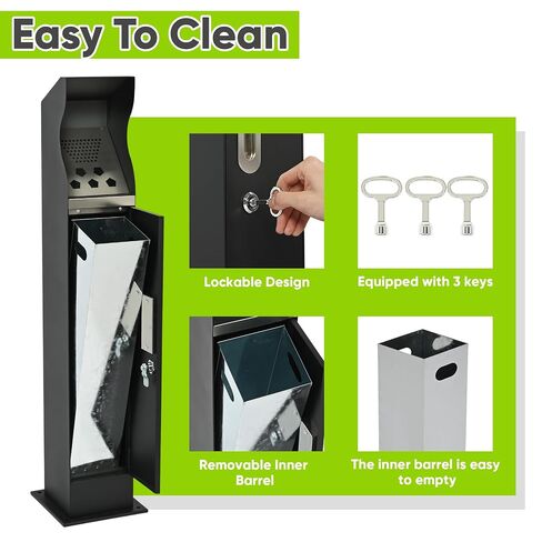 Commercial Trash Receptacle with Removable Bucket, Metal Ash Bin with Lockable, Metal Ash Can for Hotel, Restaurant, Office, Patio, Driveway, School in Kuwait