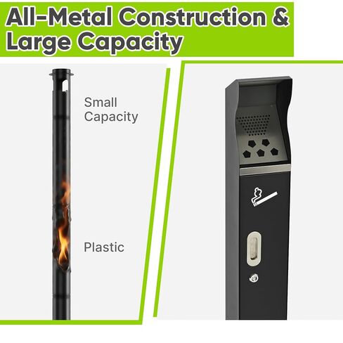 Commercial Trash Receptacle with Removable Bucket, Metal Ash Bin with Lockable, Metal Ash Can for Hotel, Restaurant, Office, Patio, Driveway, School in Kuwait