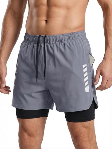 Men’s 2-in-1 Running Shorts – Quick Dry Gym Workout Athletic Shorts with Liner and Back Zipper Pocket in Kuwait