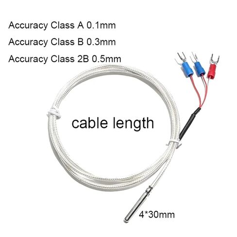 PT100 Thermocouple 4x30MM Temperature Measuring Probe Thermistor with 3 Terminal Connector PTFE Cable 1M 2M 3 Meters 4M 5M | 3M Cable Length,B Level 0.3mm in Saudi Arabia