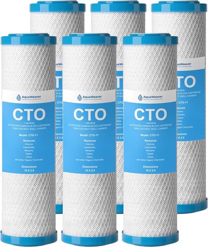 خرطوشة فلتر مياه كربون 1 ميكرون 10 بوصة × 2.5 بوصة، متوافقة مع DuPont WFPFC8002، GE FXWTC، Culligan D-10A، Pentek CBC-10 والمزيد، 6 عبوات in Kuwait