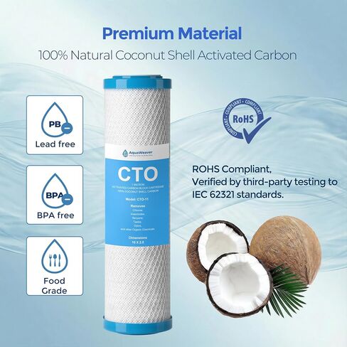 خرطوشة فلتر مياه كربون 1 ميكرون 10 بوصة × 2.5 بوصة، متوافقة مع DuPont WFPFC8002، GE FXWTC، Culligan D-10A، Pentek CBC-10 والمزيد، 6 عبوات in Kuwait
