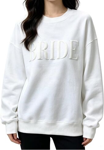 SHENHE Women's Bride Sweatshirt Letter Embroidered Crew Neck Wedding Pullover Sweatshirt in Kuwait