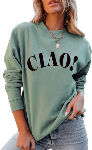 Womens Sweatshirt Casual Pullover Long Sleeve Letter Italian Goodbye Graphic Tops in Kuwait