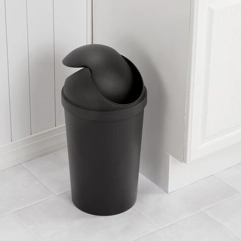 Bathroom Trash Can, 3 Gallon Small Plastic Garbage Bucket Bin with Swing Top Lid, Black in Saudi Arabia
