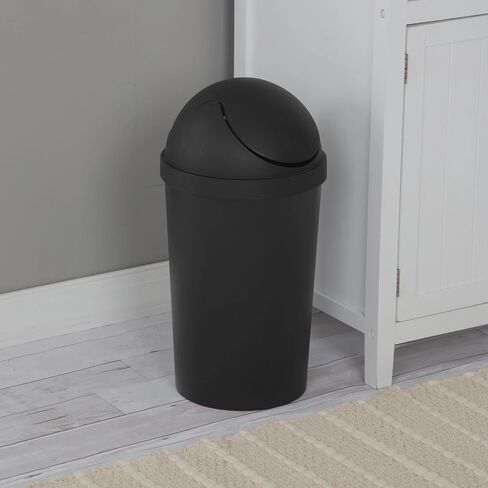 Bathroom Trash Can, 3 Gallon Small Plastic Garbage Bucket Bin with Swing Top Lid, Black in Saudi Arabia