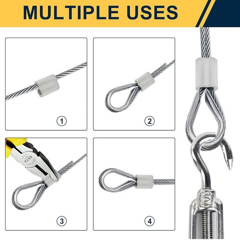 50PCS 5/32" Cable Crimp Sleeves,Aluminum Wire Rope Crimping Loop Sleeve Double Barrel Crimp Sleeves,Cable Ferrules for Cable and Wire Rope(M4-5/32") in Kuwait