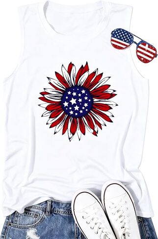 American Flag Sunflower Tank Top Women 4th of July Patriotic Sleeveless Shirts USA Stars Stripes Tee Top in Kuwait