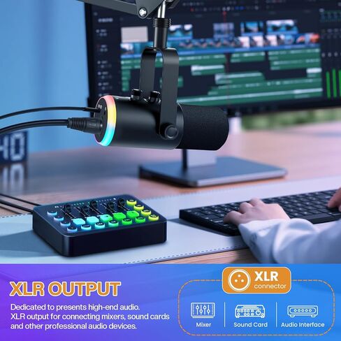 ميكروفون ديناميكي XLR USB للتسجيل الصوتي والألعاب مع مقبس سماعة الرأس والتحكم في مستوى الصوت وزر كتم الصوت. ميكروفون قلبي الشكل لبطاقات الصوت، والخلاطات، وأجهزة الكمبيوتر الشخصية، وأجهزة MAC (ميكروفون مزود بحامل ذراع بوم) in Kuwait