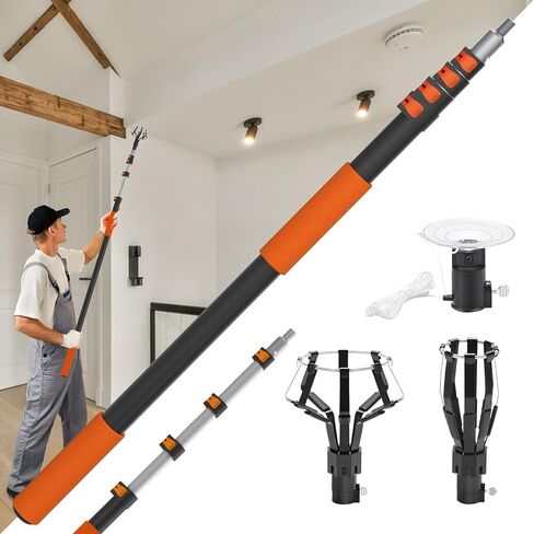 Buyplus 26FT Reach Light Bulb Changer for High Ceilings with 5-20FT Telescopic Extension Pole, Easy Flip-Tab Lock Bulb Changing Pole Extension with Basket and Suction Cup for Recessed Lights in Kuwait