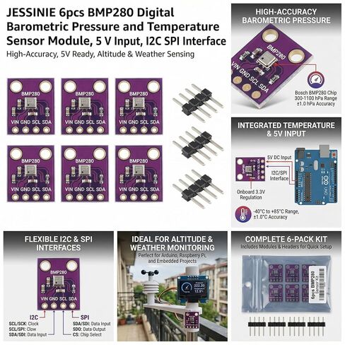 6 قطع BMP280 وحدة استشعار الضغط الجوي ودرجة الحرارة الرقمية، مدخل 5 فولت، واجهة I2C SPI in Kuwait
