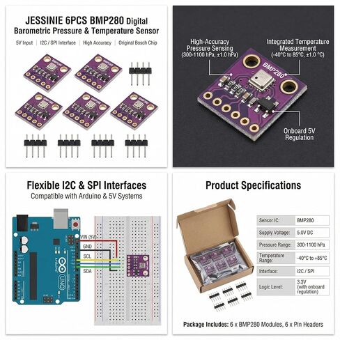 6 قطع BMP280 وحدة استشعار الضغط الجوي ودرجة الحرارة الرقمية، مدخل 5 فولت، واجهة I2C SPI in Kuwait