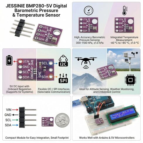6 قطع BMP280 وحدة استشعار الضغط الجوي ودرجة الحرارة الرقمية، مدخل 5 فولت، واجهة I2C SPI in Kuwait
