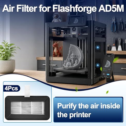 4 Pcs AD5M AD5X Air Filter, Activated Carbon Air Filter for Flashforge Adventurer 5M/ 5X/ 5M Pro, HEPA 13+ Activated Carbon Replacement Kit Filter for VOCs, PM2.5, Ultrafine Particles & Odors in Kuwait
