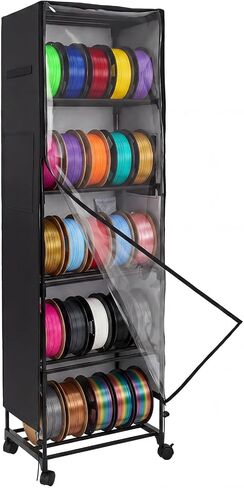 Yookeer 5 Tiers 3D Printer Filament Storage Rack Heavy Duty Filament Metal Holder Large Capacity Rolling Spool Organizer Shelf with Wheels and Dust Cover for 3D Printing Studio Home Office Workshop in Kuwait