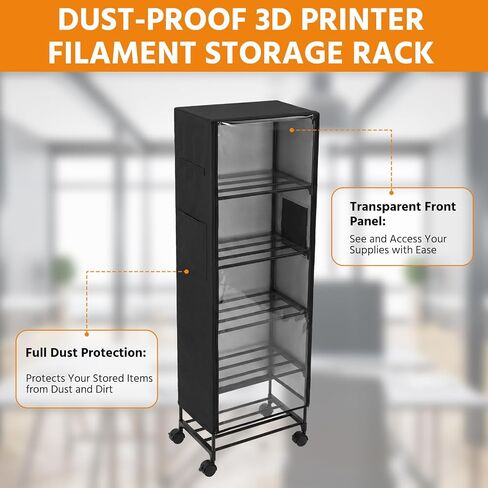 Yookeer 5 Tiers 3D Printer Filament Storage Rack Heavy Duty Filament Metal Holder Large Capacity Rolling Spool Organizer Shelf with Wheels and Dust Cover for 3D Printing Studio Home Office Workshop in Kuwait