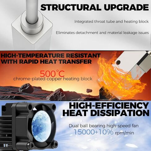 0.2/0.4/0.6/0.8mm Full Assembly Nozzle Kit for Bambu Lab P1P P1S | Full Assembly Hardened Steel Nozzle Kit with Ceramic Heater, Cooling Fan&Heating Block, Complete Hotend Nozzle Kit in Kuwait