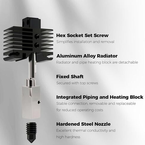 0.2/0.4/0.6/0.8mm Full Assembly Nozzle Kit for Bambu Lab P1P P1S | Full Assembly Hardened Steel Nozzle Kit with Ceramic Heater, Cooling Fan&Heating Block, Complete Hotend Nozzle Kit in Kuwait