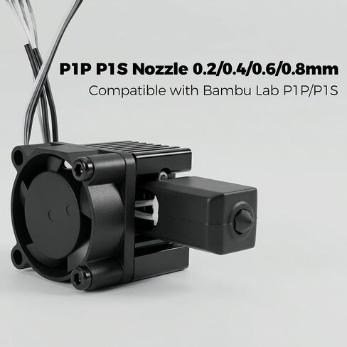 0.2/0.4/0.6/0.8mm Full Assembly Nozzle Kit for Bambu Lab P1P P1S | Full Assembly Hardened Steel Nozzle Kit with Ceramic Heater, Cooling Fan&Heating Block, Complete Hotend Nozzle Kit in Kuwait