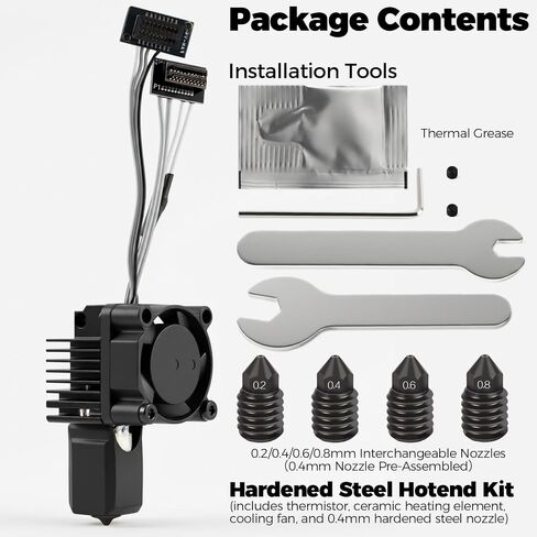 0.2/0.4/0.6/0.8mm Full Assembly Nozzle Kit for Bambu Lab P1P P1S | Full Assembly Hardened Steel Nozzle Kit with Ceramic Heater, Cooling Fan&Heating Block, Complete Hotend Nozzle Kit in Kuwait