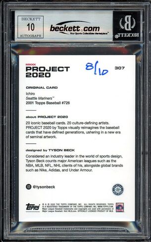 إيشيرو سوزوكي موقعة Topps Project 2020 Tyson Beck Card #307 Mariners Auto Grade Gem Mint 10 Silver #8/10 Beckett BAS #13713180 in Kuwait