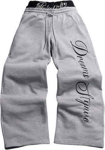 GORGLITTER Men's Wide Leg Baggy Sweatpants Y2k Graphic Stacked Jogging Pants Elastic Waist Sweat Pants in Kuwait