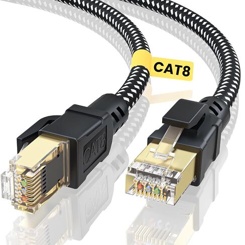 كابل إيثرنت BUSOHE Cat 8 بطول 25 قدمًا، كابل إنترنت شبكي مجدول عالي السرعة 40 جيجابت في الثانية 2000 ميجا هرتز مع موصل RJ45 مطلي بالذهب، كابل LAN عالي التحمل S/FTP مقاوم للأشعة فوق البنفسجية لجهاز التوجيه/الألعاب/الكمبيوتر الشخصي، 15 مقطعًا in Kuwait
