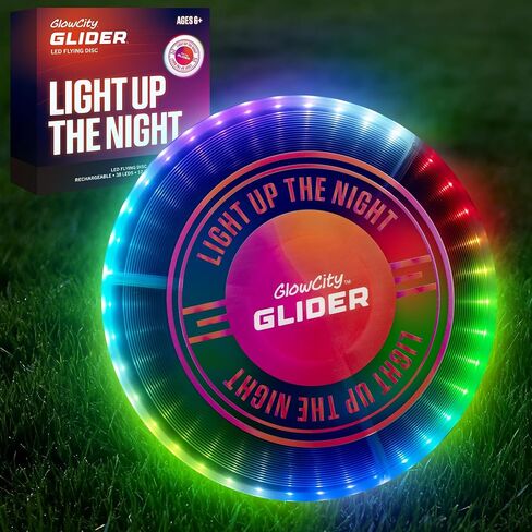 قرص طائر GlowCity Glider LED يتوهج في الظلام - ساطع، قابل لإعادة الشحن، متين، مقاوم للماء، 12 لونًا، مثالي للأمسيات والليل، متعة في الهواء الطلق، وهدية رائعة لجميع الأعمار in Kuwait
