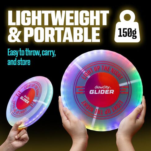 قرص طائر GlowCity Glider LED يتوهج في الظلام - ساطع، قابل لإعادة الشحن، متين، مقاوم للماء، 12 لونًا، مثالي للأمسيات والليل، متعة في الهواء الطلق، وهدية رائعة لجميع الأعمار in Kuwait