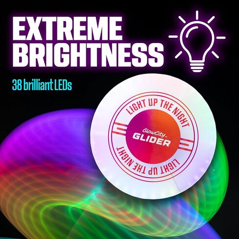 قرص طائر GlowCity Glider LED يتوهج في الظلام - ساطع، قابل لإعادة الشحن، متين، مقاوم للماء، 12 لونًا، مثالي للأمسيات والليل، متعة في الهواء الطلق، وهدية رائعة لجميع الأعمار in Kuwait