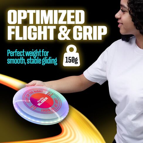 قرص طائر GlowCity Glider LED يتوهج في الظلام - ساطع، قابل لإعادة الشحن، متين، مقاوم للماء، 12 لونًا، مثالي للأمسيات والليل، متعة في الهواء الطلق، وهدية رائعة لجميع الأعمار in Kuwait