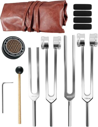 Black Handle Tuning Forks Set 128Hz 136.1Hz 256Hz 384Hz, Aluminum Alloy Precision Tuning Fork with Activator and Leather Pouch for Meditation, Sound Therapy & Chakra Balance in Saudi Arabia