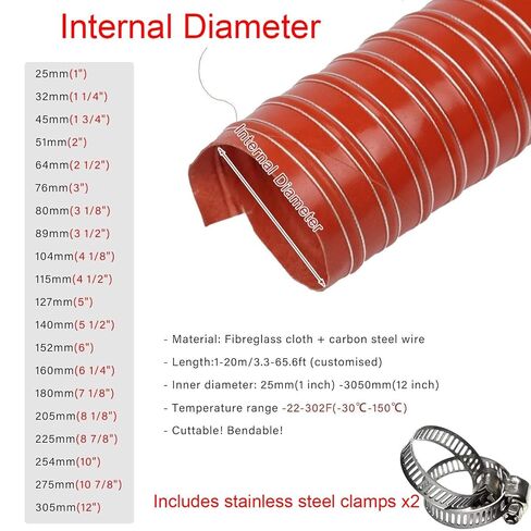 Automotive Ducting Hose - 1-12 Inch Silicone Flexible Brake Cooling Duct, 1-20 Meter Length(L10mxID32mm) in Kuwait