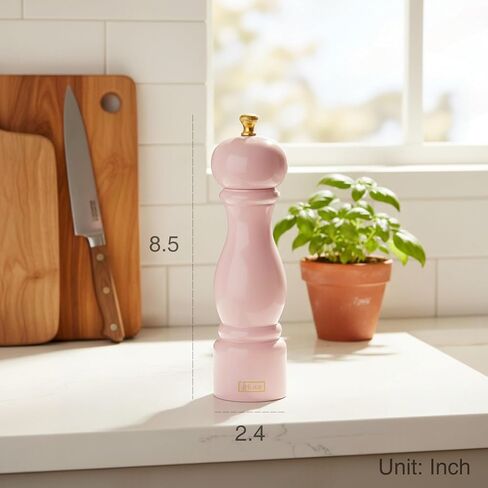Rose Pink Salt Grinder Mill, 8 Inch Pepper Grinder, Best Gift for Mom | Wood Pepper Mill with Adjustable Coarseness, Refillable Wooden Salt Mill, Unique Kitchen Present for Mother from Daughter Son in Kuwait