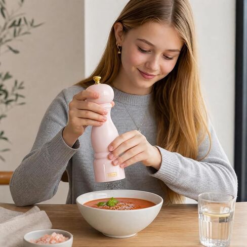 Rose Pink Salt Grinder Mill, 8 Inch Pepper Grinder, Best Gift for Mom | Wood Pepper Mill with Adjustable Coarseness, Refillable Wooden Salt Mill, Unique Kitchen Present for Mother from Daughter Son in Kuwait