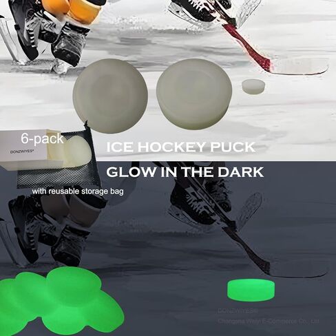 Glow in The Dark Ice Hockey Puck Party Puck Green Floor Puck for Youth Adults Outdoor Indoor Games and Practicing Shooting and Handling Skills 6-Pack with Storage Bag in Kuwait