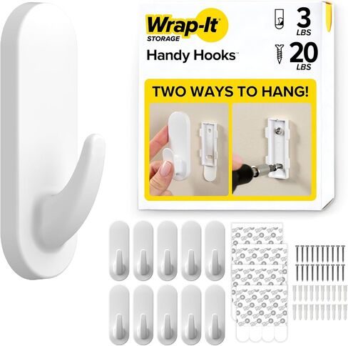 Wrap-It Storage Handy Hooks - The Fin Large 8 Pack (Black) | Dual Option Wall Mount or Removable Adhesive Hooks - Towel Hooks, Coat Rack, Picture Hanging, Dorm Room Essentials in Kuwait