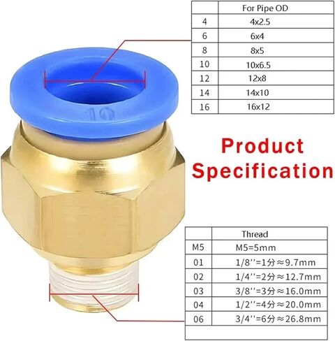 20Pcs Pneumatic Quick Connector PCF PC PL SL PB 4MM-12mm Hose Tube Air Fitting 1/4" 1/8" 3/8" 1/2" BSPT Male Thread Pipe Coupler(Size:12-01,Color:SL) in Kuwait