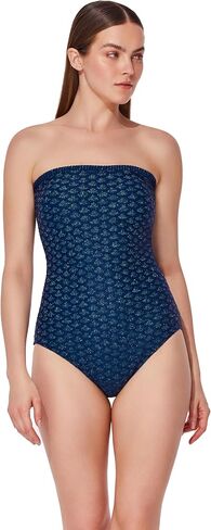 قطعة واحدة من نسيج Gottex Bandeau - نسيج محبوك لامع على شكل حراشف السمك، أشرطة قابلة للتعديل قابلة للإزالة، تحكم في البطن in Kuwait