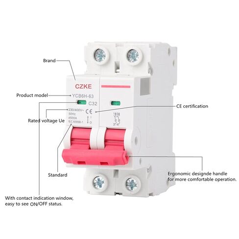 YCB6H-63 2 Poles Din Rail Mount Breaking Capacity Miniature Circuit Breaker MCB 6A/10A/16A/20A/25A/32A (Color : 2P, Size : 40A) in Kuwait