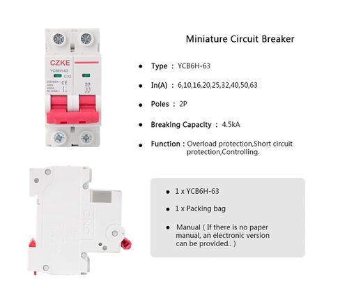 YCB6H-63 2 Poles Din Rail Mount Breaking Capacity Miniature Circuit Breaker MCB 6A/10A/16A/20A/25A/32A (Color : 2P, Size : 40A) in Kuwait