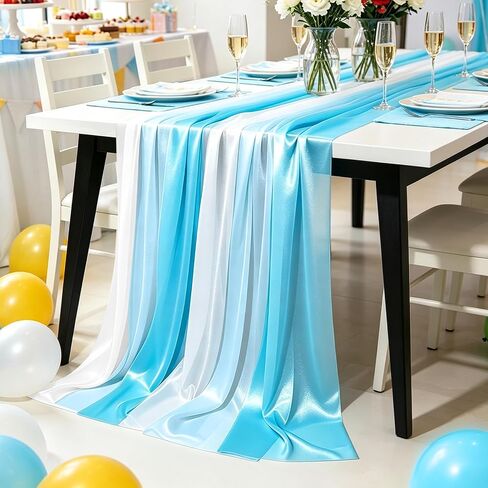 6pcs Pink and Blue Chiffon Table Runner, 10Ft Boho Sheer Rustic Fabric Table Cloth for Gender Reveal Baby Bridal Shower Wedding Birthday Party Decor in Kuwait