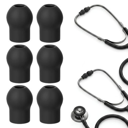 6 PCS Universal Silicone Stethoscope Ear Tips Replacement | Stethoscope Ear Pieces, Comfortable Sealing Earbuds for Most Stethoscopes, Black in Kuwait