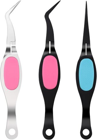 KINBOM Craft Tweezers, 3pcs Soft Grip Tweezers Stainless Steel Reverse Tweezers with Curved Tip and Straight Tip, Jewelry Making Tools & Accessories for Craft Beading Eyelash Nail Art Laboratory in Kuwait