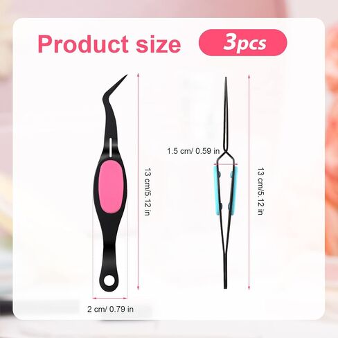 KINBOM Craft Tweezers, 3pcs Soft Grip Tweezers Stainless Steel Reverse Tweezers with Curved Tip and Straight Tip, Jewelry Making Tools & Accessories for Craft Beading Eyelash Nail Art Laboratory in Kuwait